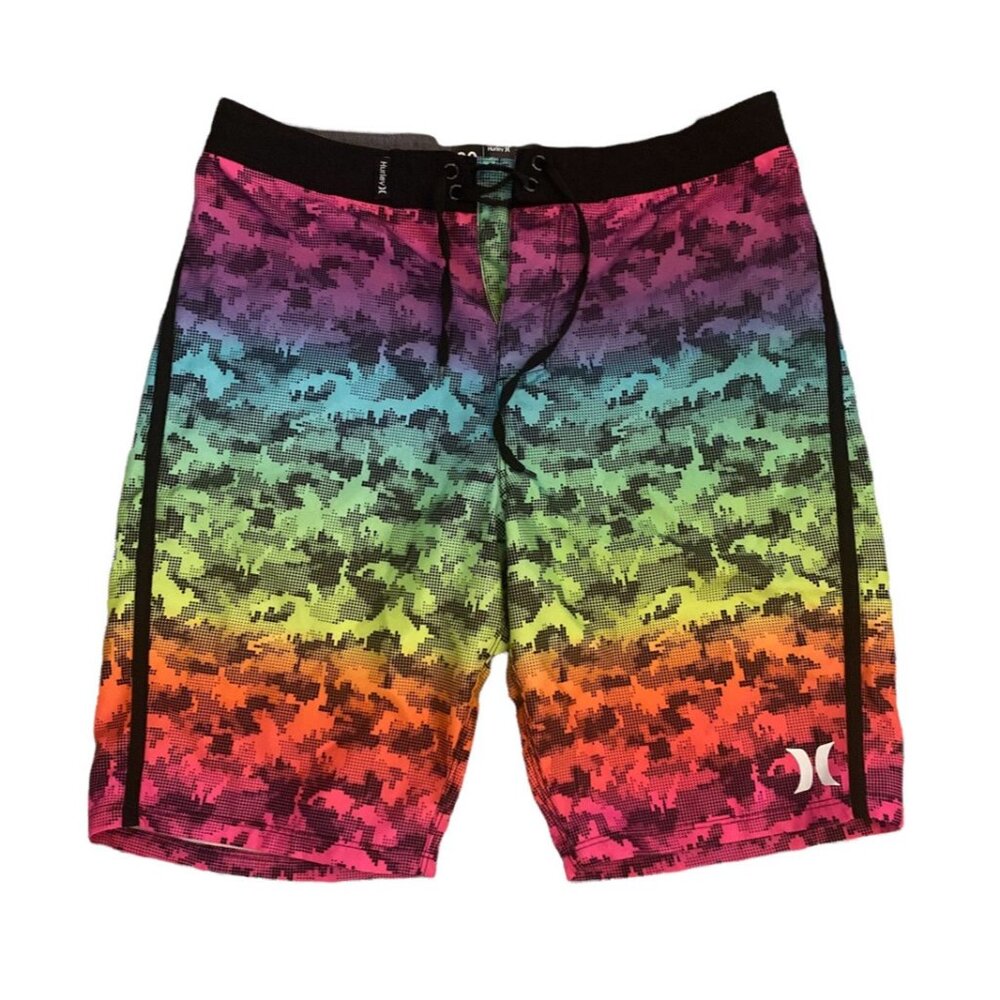 Hurley Mens Multicolor Ombre Digital Print Board Shorts Swim Trunks Measures 28"